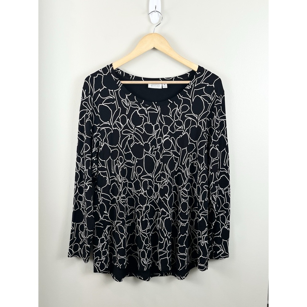 MASAI Copenhagen Women's Sz XL Abstract Floral Pullover Top Blouse Tunic Stretch